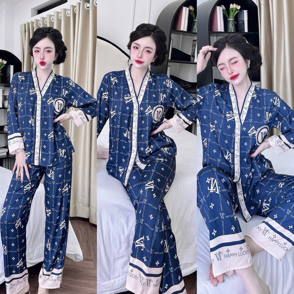 Đồ bộ pijama BOLOBALA mặc nhà SP_259 quần dài áo tay dài chất lụa latin thiết kết cổ Y sang trọng