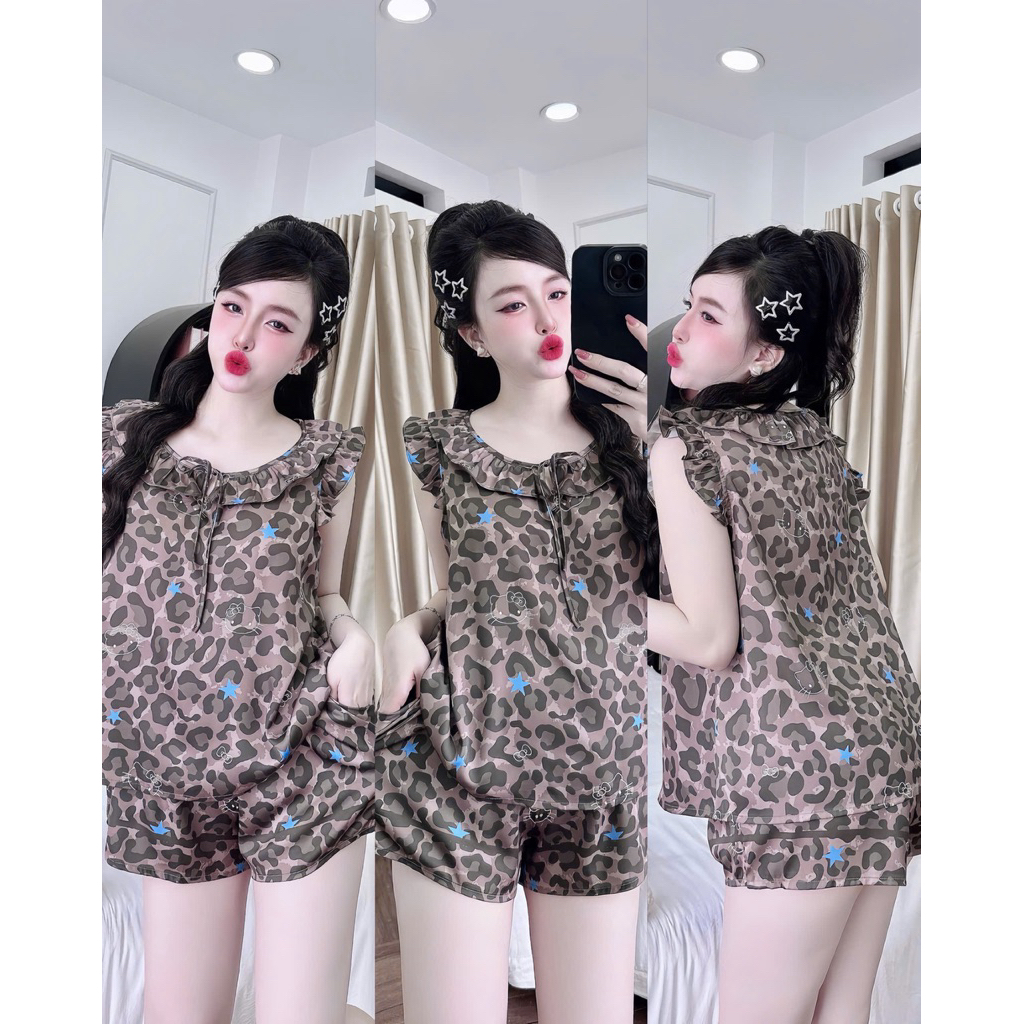 Đồ bộ nữ tiểu thư Bolobala mặc nhà lụa latin SP_260 quần đùi áo tay cánh tiên điệu đà, tay bo, cột nơ nữ tính