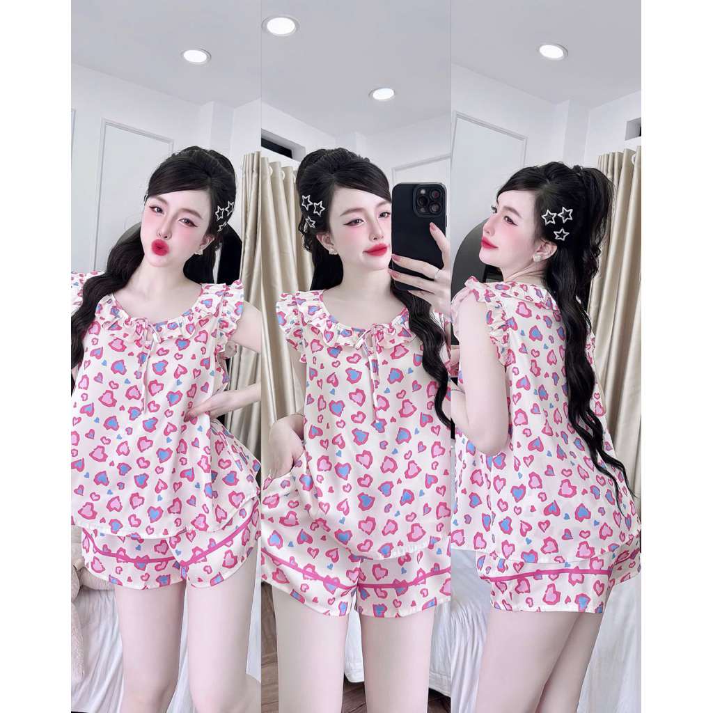 Đồ bộ nữ tiểu thư Bolobala mặc nhà lụa latin SP_260 quần đùi áo tay cánh tiên điệu đà, tay bo, cột nơ nữ tính