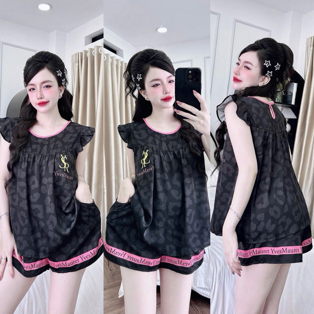 Đồ bộ pijama BOLOBALA cổ tròn nữ mặc nhà SP_261 quần đùi áo tay cánh tiên chất lụa latin cao cấp thiết kế dễ thương