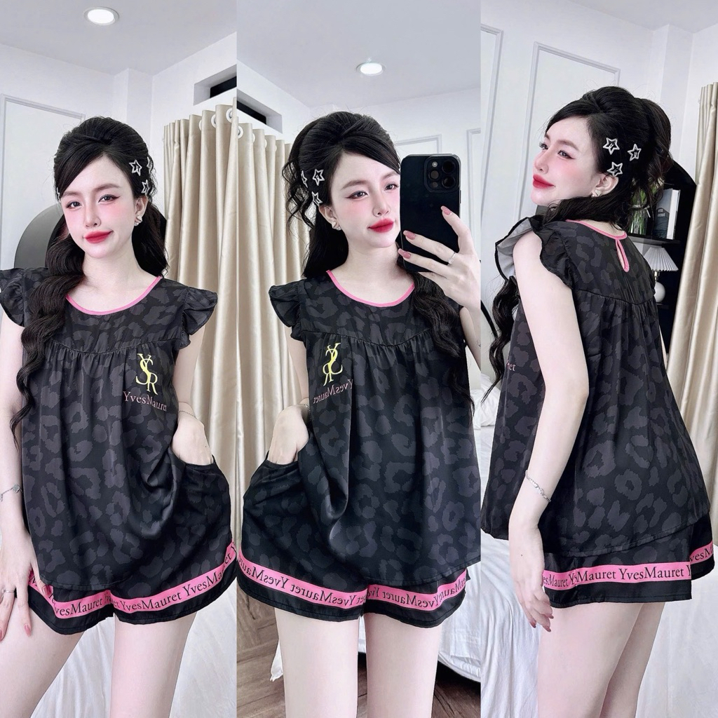 Đồ bộ pijama BOLOBALA cổ tròn nữ mặc nhà SP_261 quần đùi áo tay cánh tiên chất lụa latin cao cấp thiết kế dễ thương
