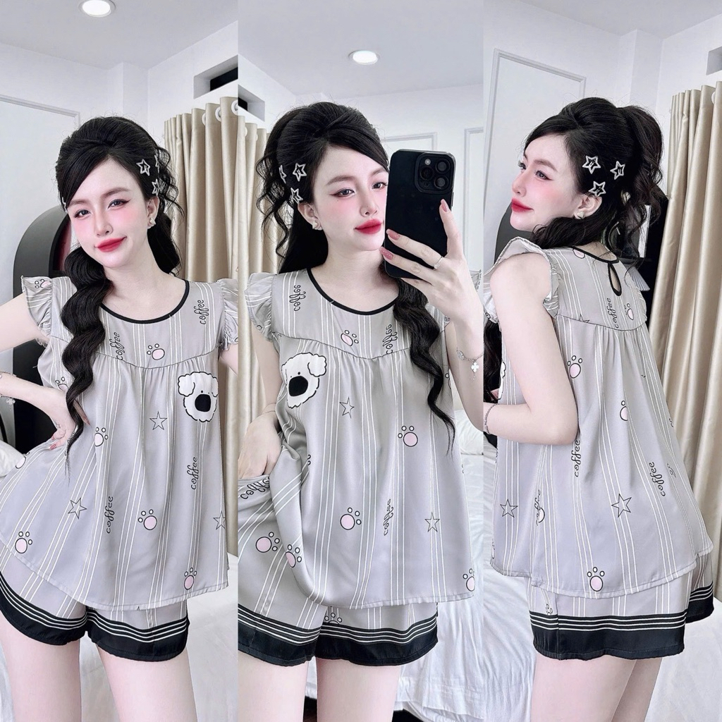 Đồ bộ pijama BOLOBALA cổ tròn nữ mặc nhà SP_261 quần đùi áo tay cánh tiên chất lụa latin cao cấp thiết kế dễ thương