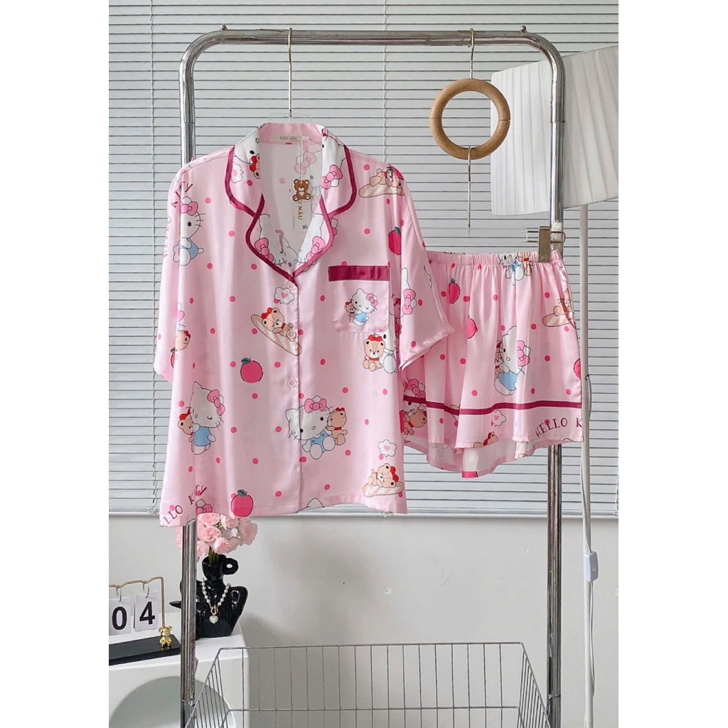 Đồ bộ pijama nữ Bolobala lụa latin mặc nhà SP_262 quần đùi áo tay ngắn cánh dơi hàng cao cấp