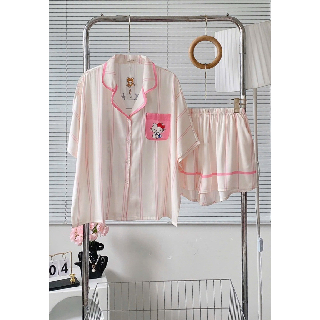 Đồ bộ pijama nữ Bolobala lụa latin mặc nhà SP_262 quần đùi áo tay ngắn cánh dơi hàng cao cấp
