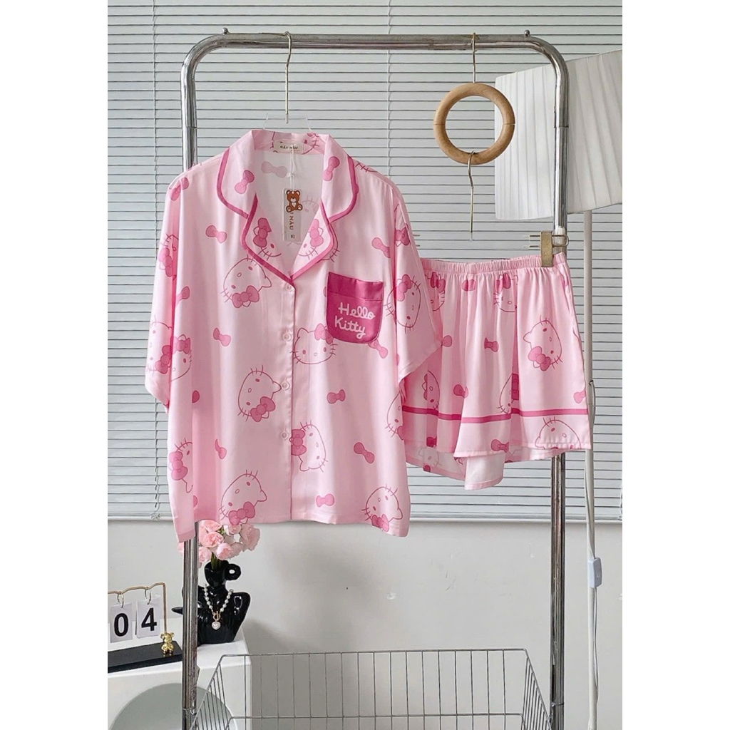 Đồ bộ pijama nữ Bolobala lụa latin mặc nhà SP_262 quần đùi áo tay ngắn cánh dơi hàng cao cấp
