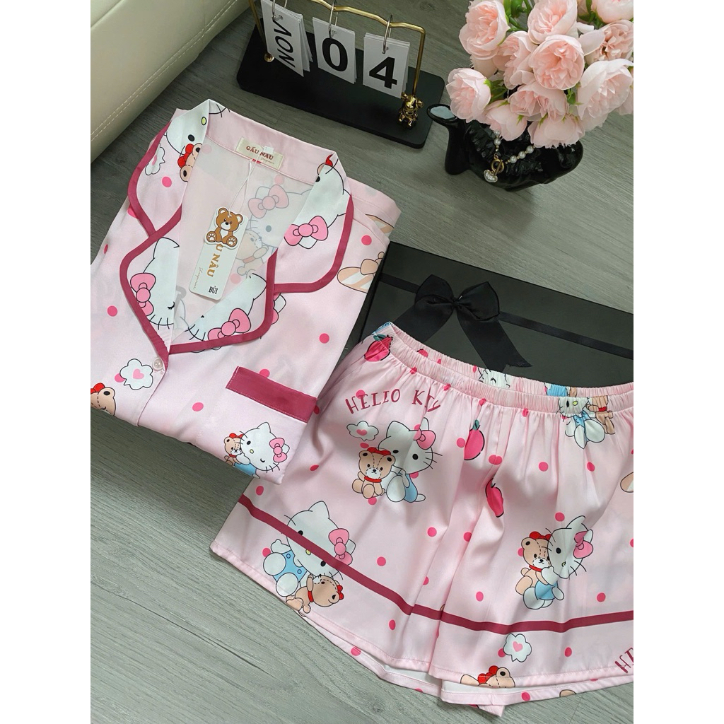Đồ bộ pijama nữ Bolobala lụa latin mặc nhà SP_262 quần đùi áo tay ngắn cánh dơi hàng cao cấp