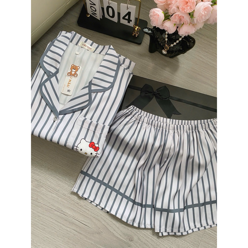 Đồ bộ pijama nữ Bolobala lụa latin mặc nhà SP_262 quần đùi áo tay ngắn cánh dơi hàng cao cấp