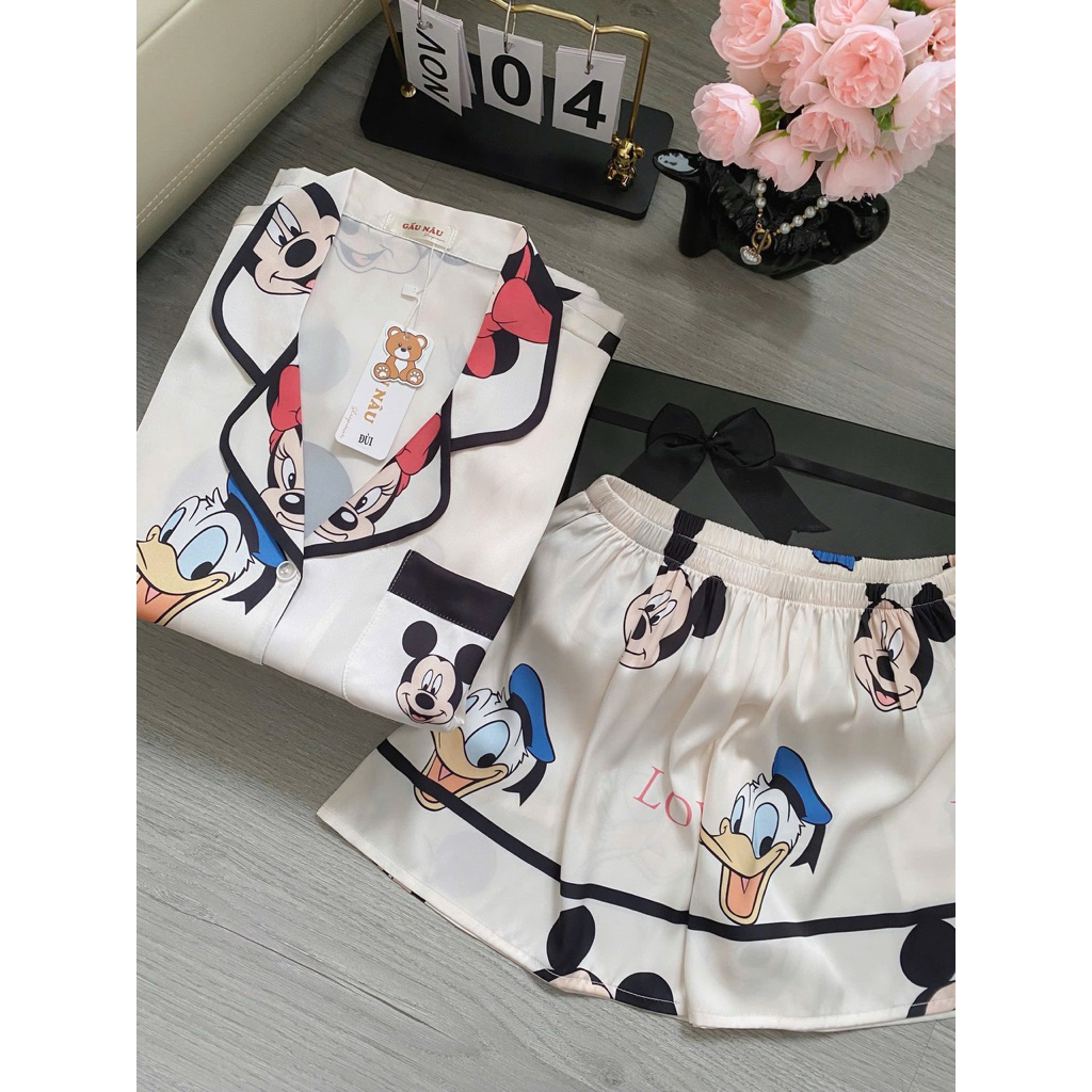 Đồ bộ pijama nữ Bolobala lụa latin mặc nhà SP_262 quần đùi áo tay ngắn cánh dơi hàng cao cấp