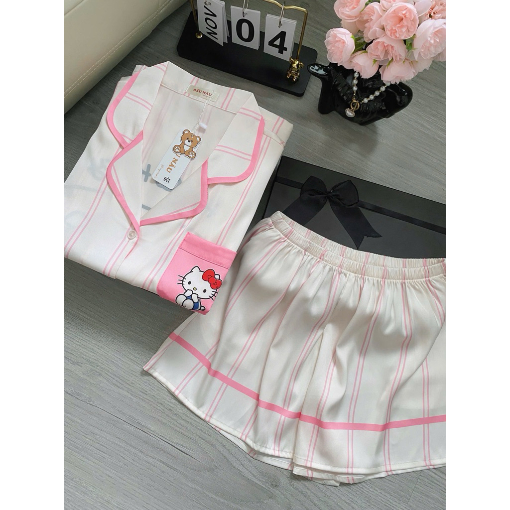 Đồ bộ pijama nữ Bolobala lụa latin mặc nhà SP_262 quần đùi áo tay ngắn cánh dơi hàng cao cấp