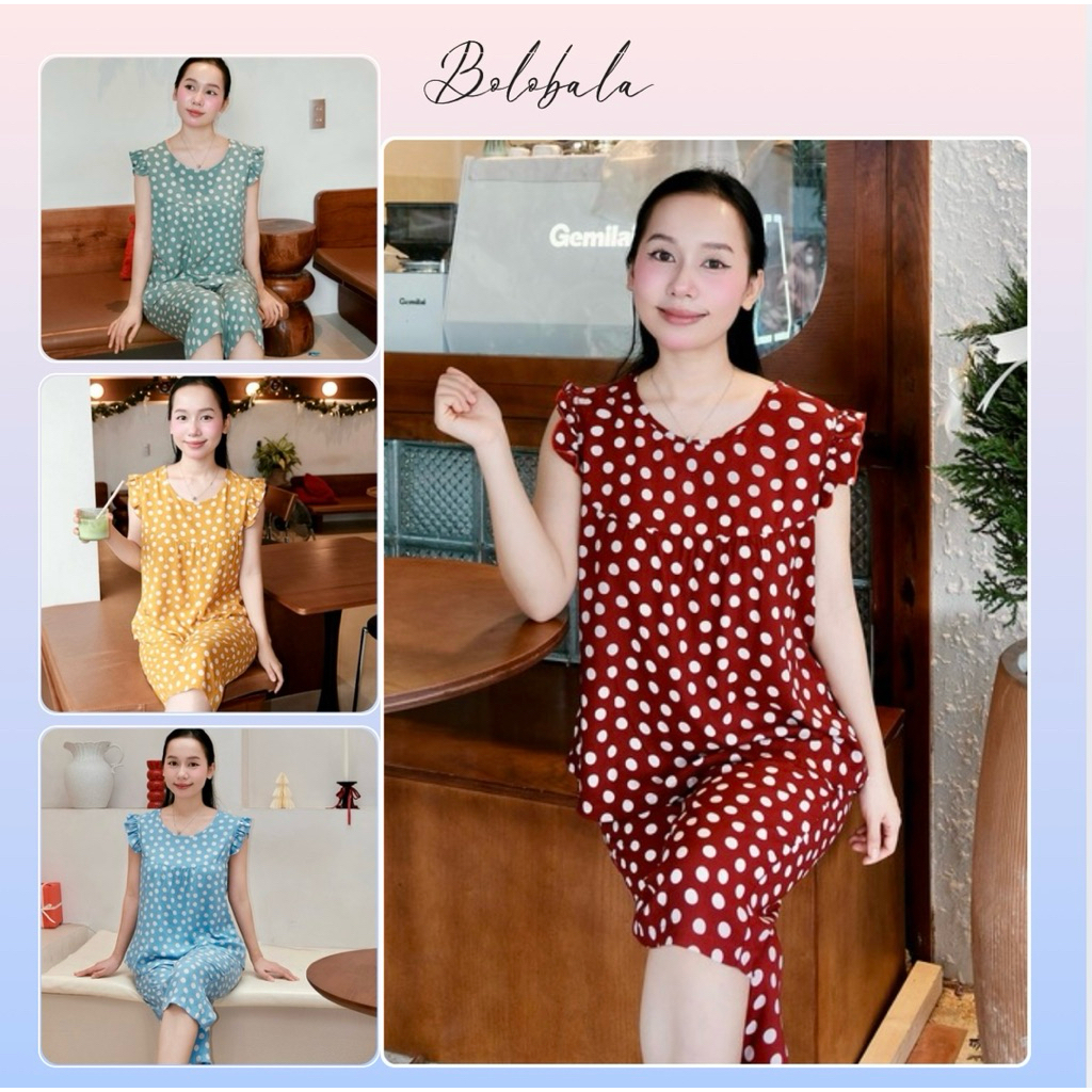 Đồ bộ tole lanh BOLOBALA mặc nhà TL01 quần lỡ áo cổ tròn tay bèo cánh tiên thiết kết đơn giản, phù hợp mọi dáng người