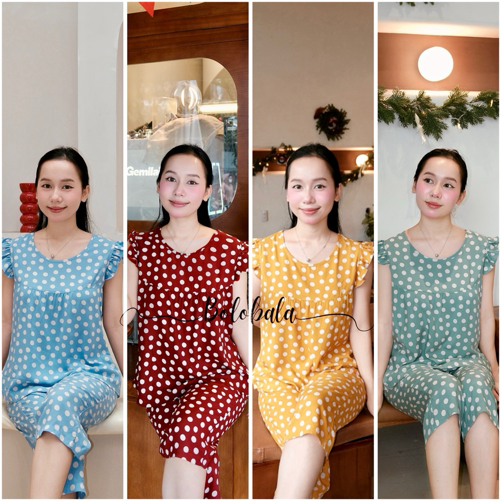 Đồ bộ tole lanh BOLOBALA mặc nhà TL01 quần lỡ áo cổ tròn tay bèo cánh tiên thiết kết đơn giản, phù hợp mọi dáng người
