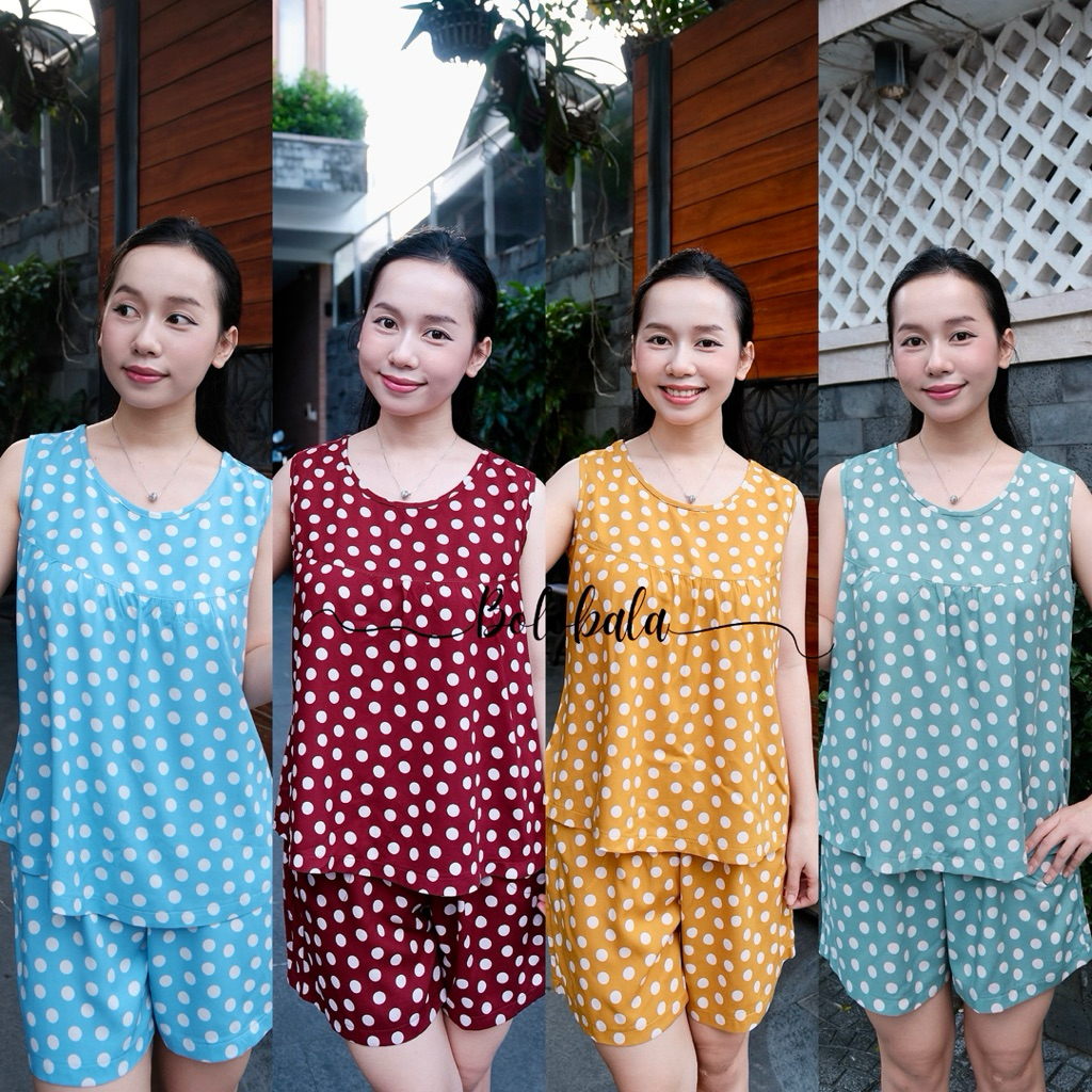 Đồ bộ tole lanh BOLOBALA mặc nhà TL02 quần đùi áo cổ tròn sát nách thiết kết đơn giản, mặc nhẹ tênh
