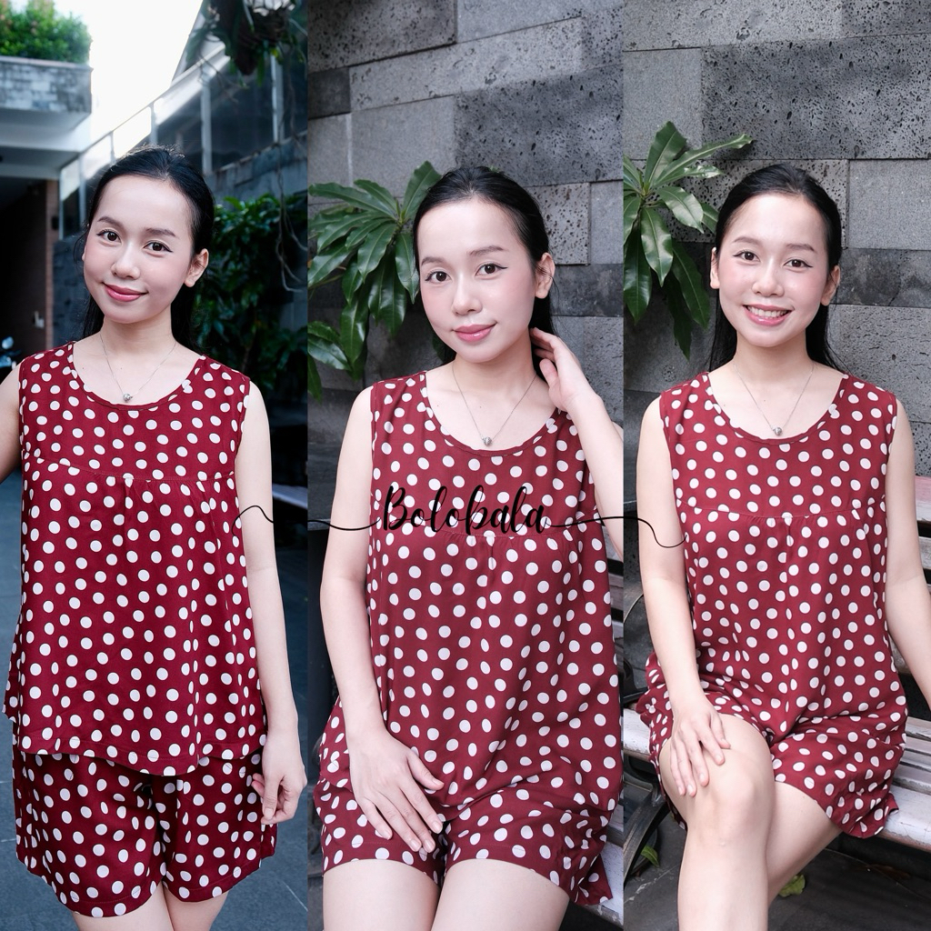 Đồ bộ tole lanh BOLOBALA mặc nhà TL02 quần đùi áo cổ tròn sát nách thiết kết đơn giản, mặc nhẹ tênh