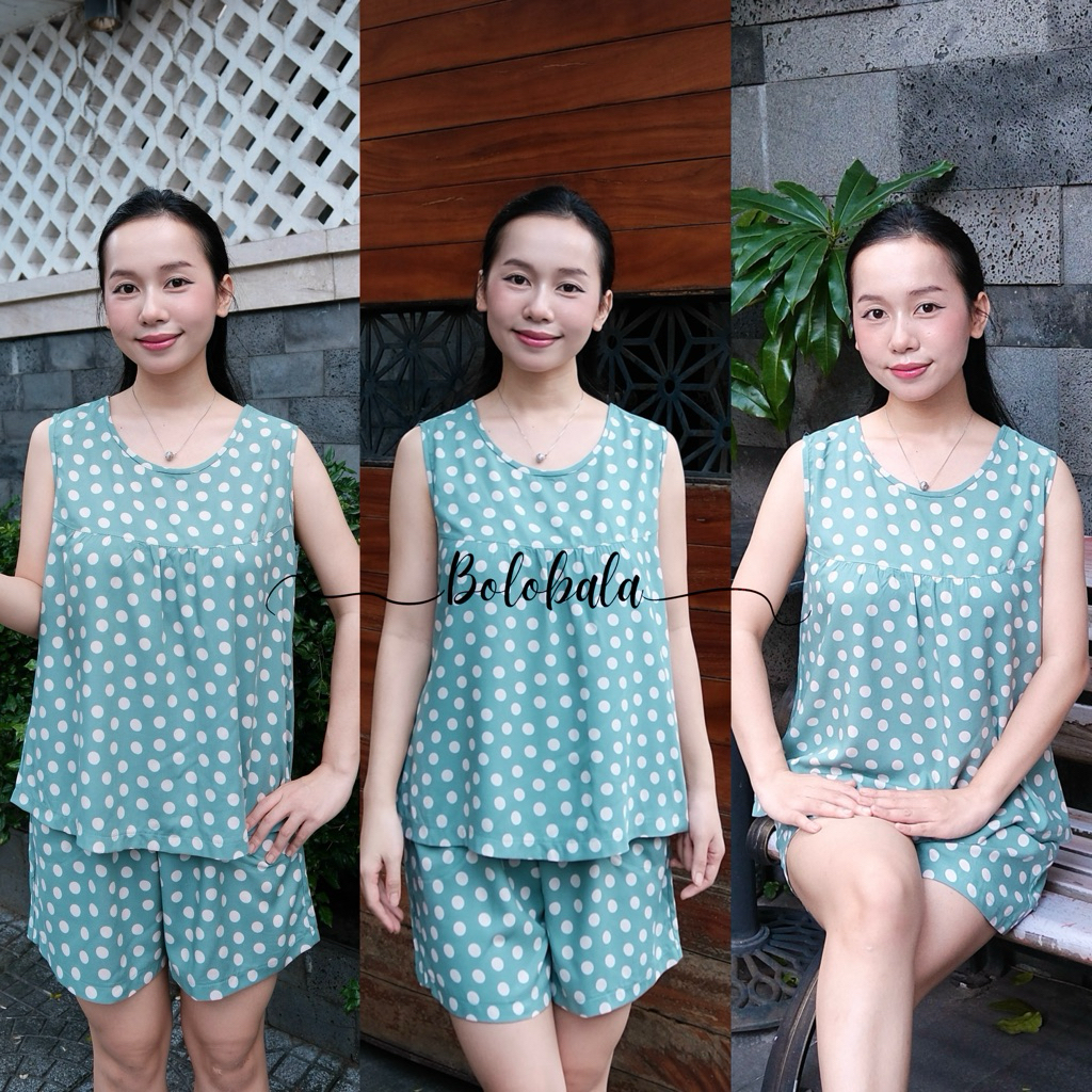 Đồ bộ tole lanh BOLOBALA mặc nhà TL02 quần đùi áo cổ tròn sát nách thiết kết đơn giản, mặc nhẹ tênh