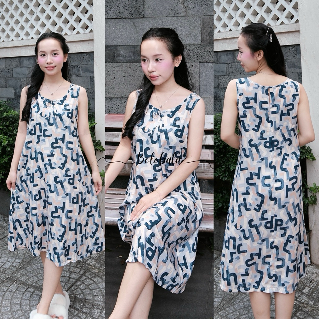 Đầm tole lanh BOLOBALA mặc nhà TL04 thiết kể cổ tròn sát nách chất liệu mát lạnh, tôn dáng siêu xinh