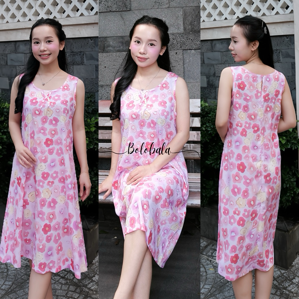Đầm tole lanh BOLOBALA mặc nhà TL04 thiết kể cổ tròn sát nách chất liệu mát lạnh, tôn dáng siêu xinh
