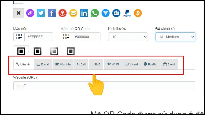 Hãy lựa chọn định dạng mã QR muốn tạo.