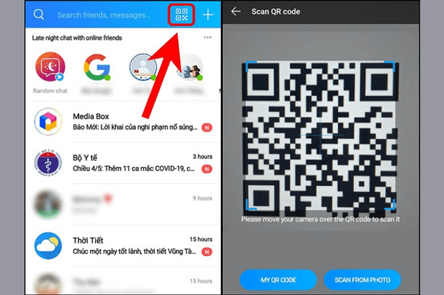 Nhấn vào biểu tượng cho phép quét mã QR và thực hiện quét mã QR bất kỳ. 