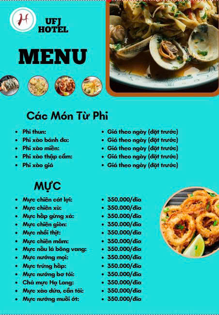 MENU NHÀ HÀNG  - KHÁCH SẠN