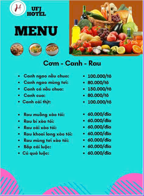 MENU NHÀ HÀNG  - KHÁCH SẠN