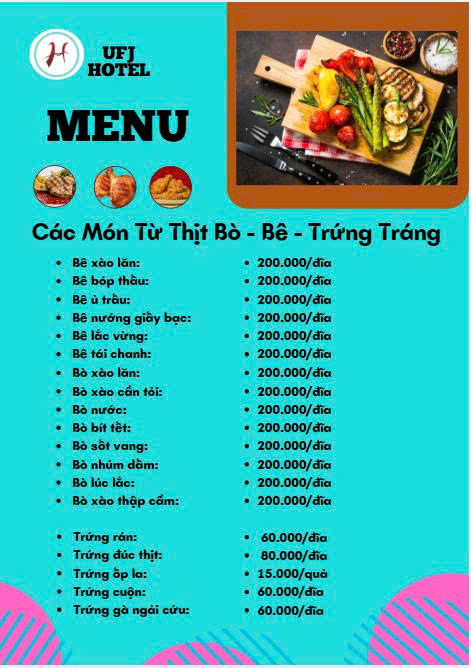 MENU NHÀ HÀNG  - KHÁCH SẠN