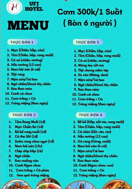 MENU NHÀ HÀNG  - KHÁCH SẠN