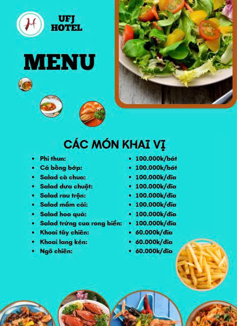MENU NHÀ HÀNG  - KHÁCH SẠN