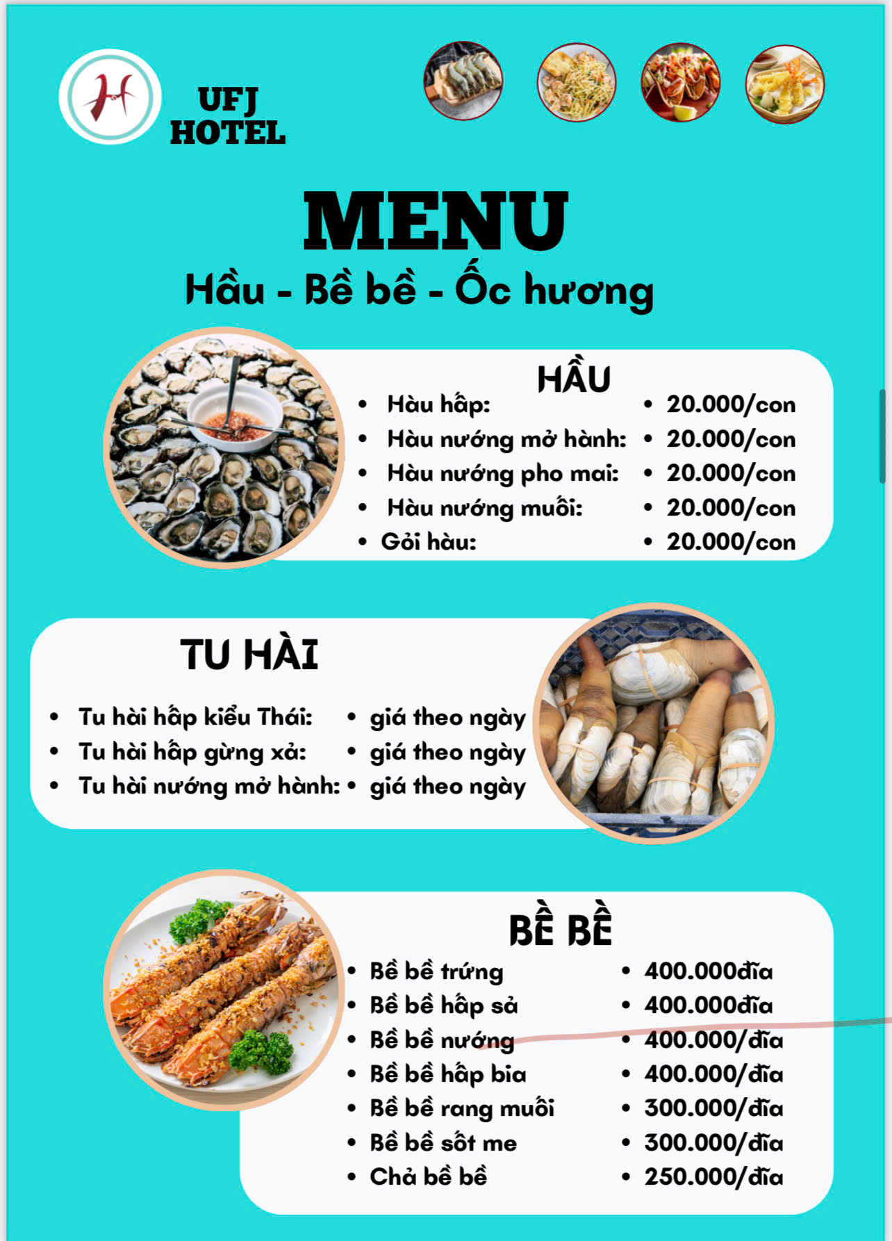 MENU NHÀ HÀNG  - KHÁCH SẠN
