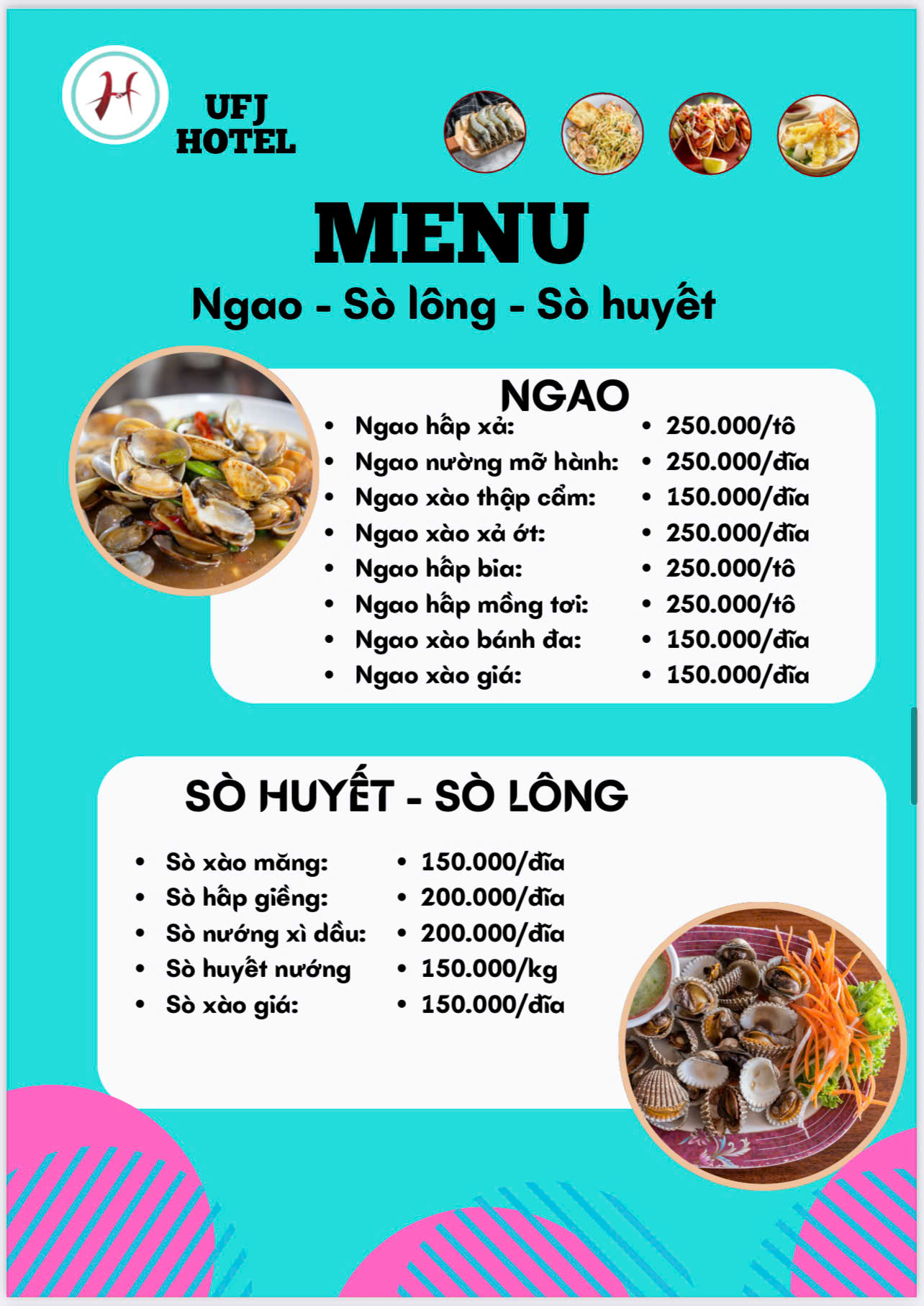 MENU NHÀ HÀNG  - KHÁCH SẠN