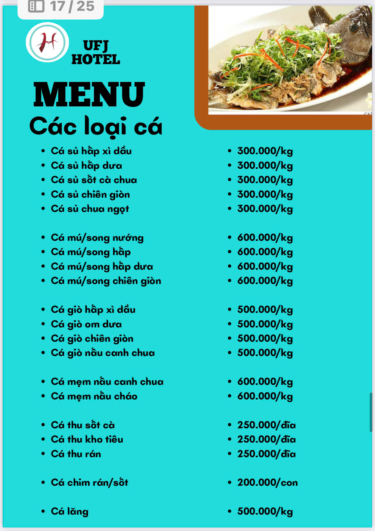 MENU NHÀ HÀNG  - KHÁCH SẠN