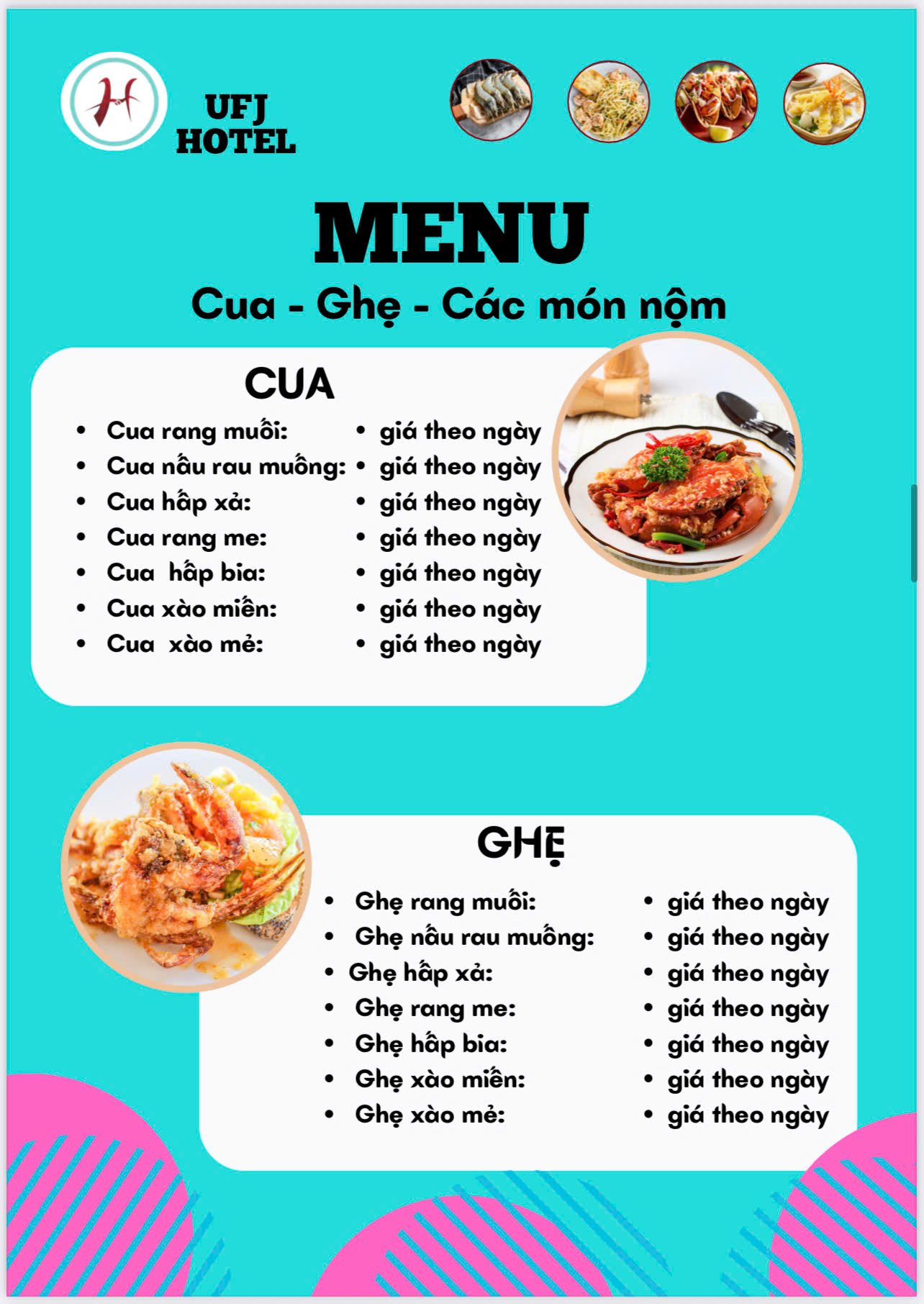 MENU NHÀ HÀNG  - KHÁCH SẠN