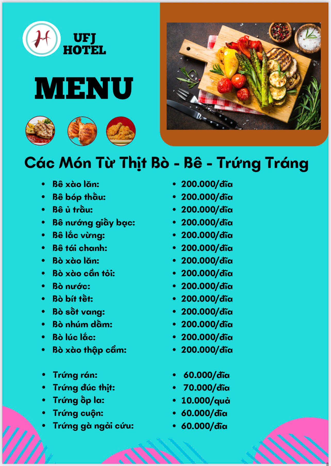 MENU NHÀ HÀNG  - KHÁCH SẠN