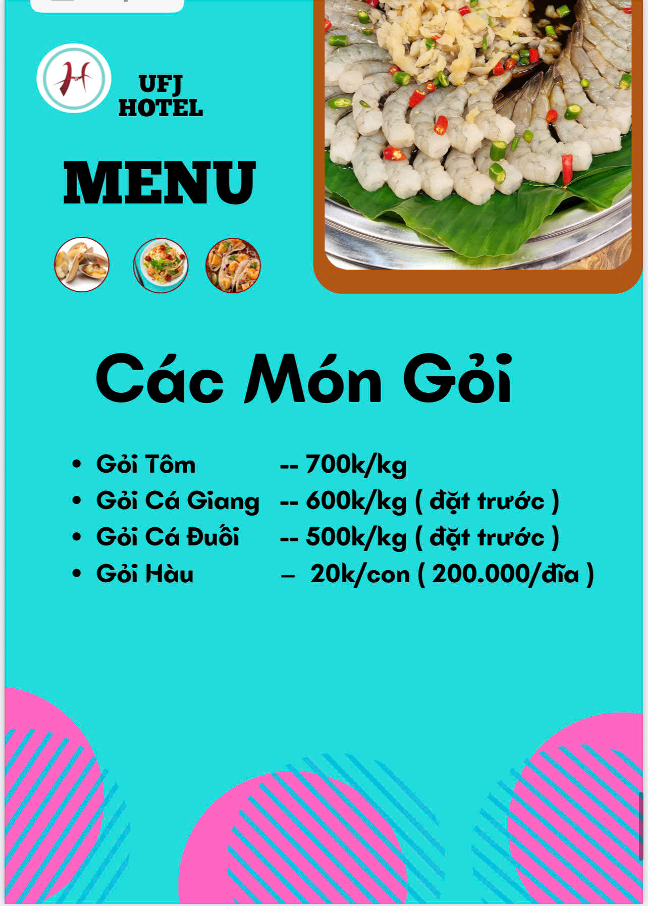 MENU NHÀ HÀNG  - KHÁCH SẠN