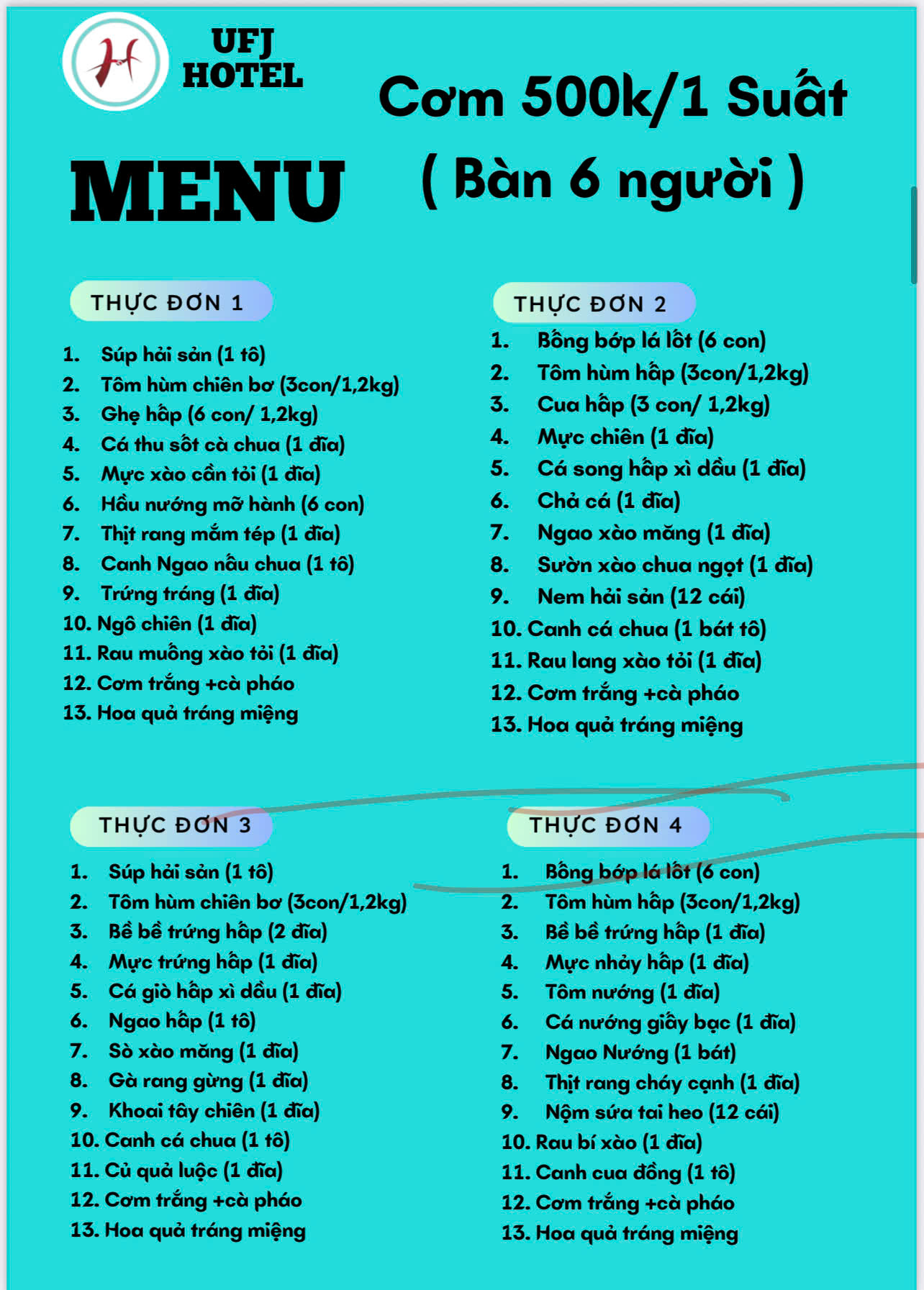 MENU NHÀ HÀNG  - KHÁCH SẠN