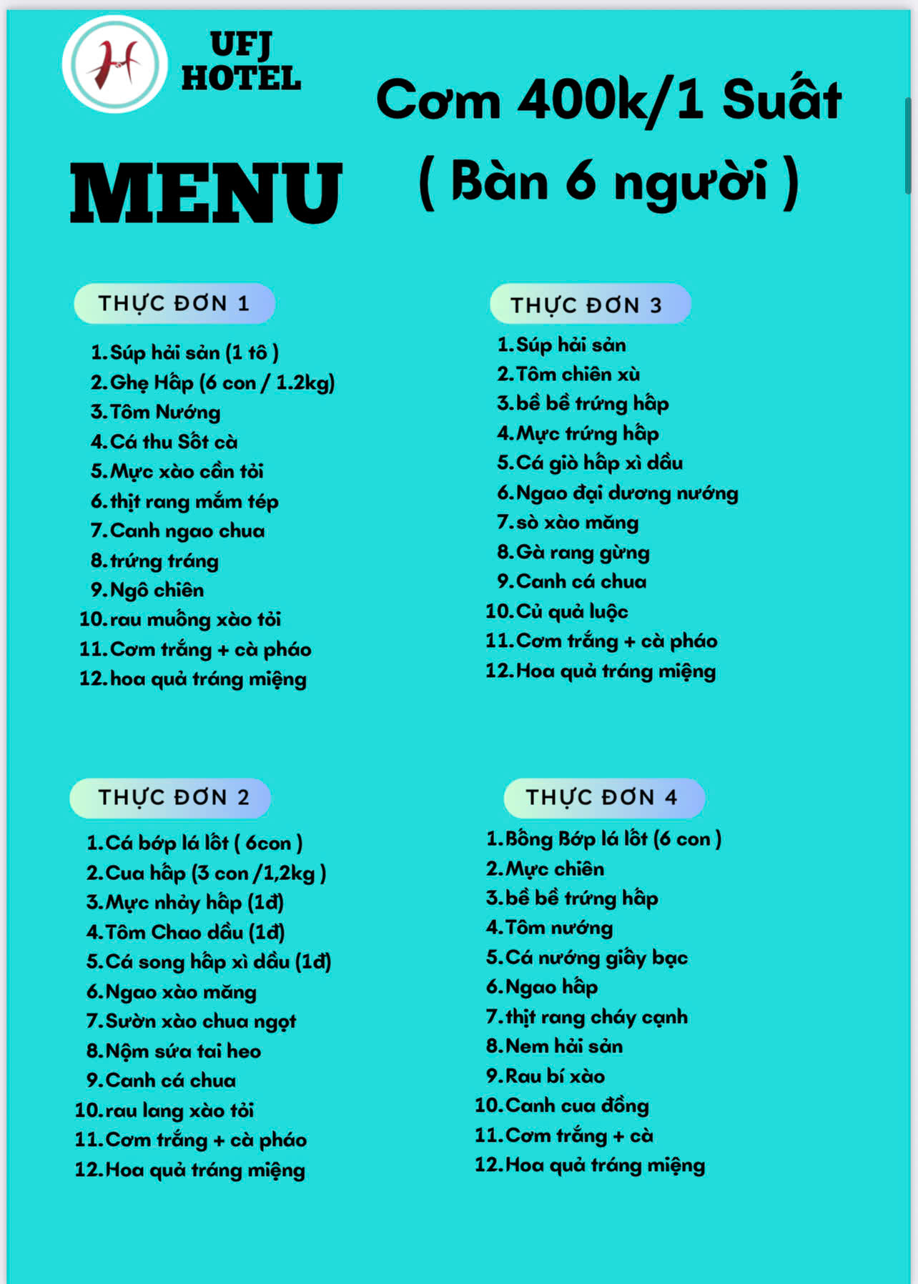 MENU NHÀ HÀNG  - KHÁCH SẠN