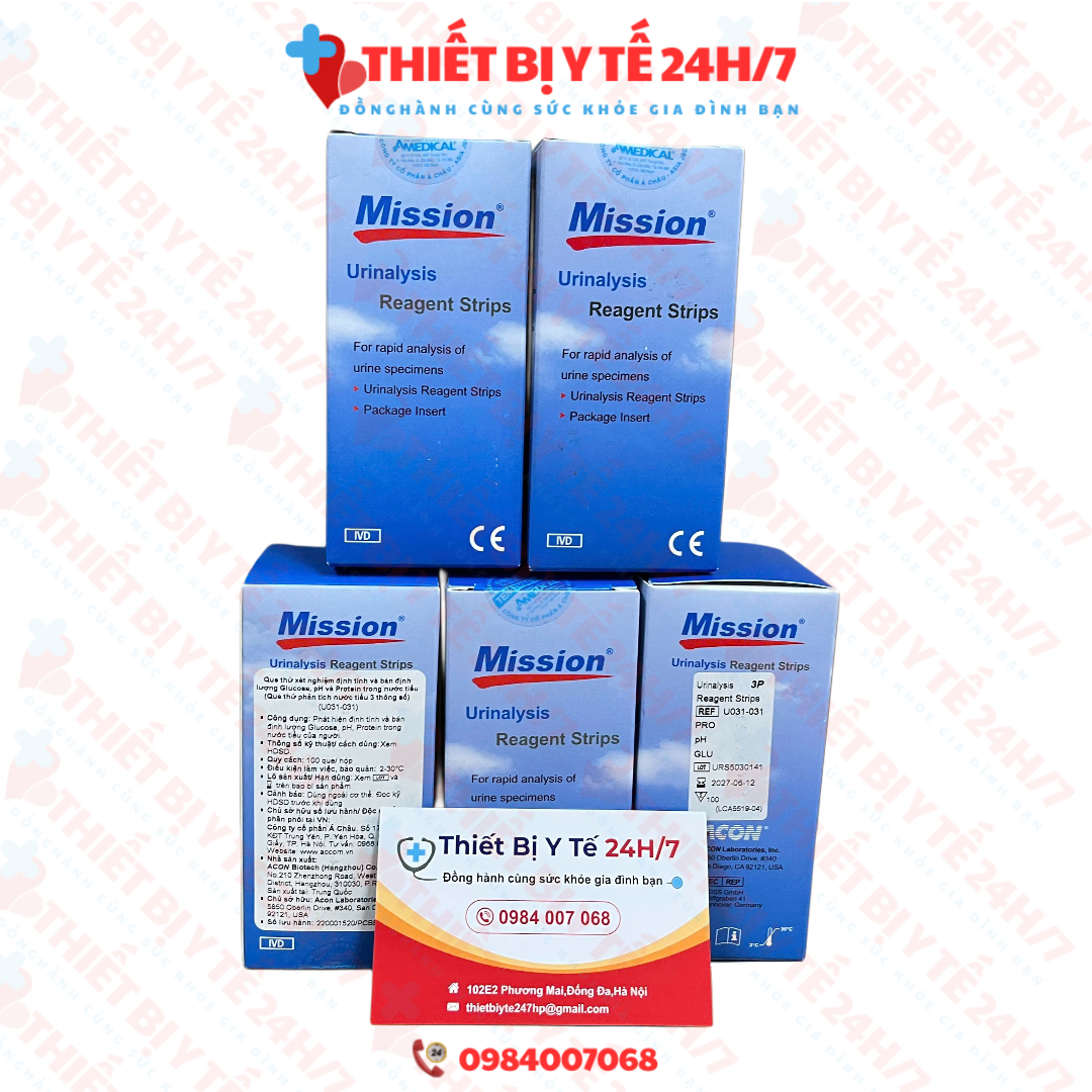 Que thử nước tiểu ACON Mission 3 thông số (Glu/pH/Pro) - Hộp 100 que