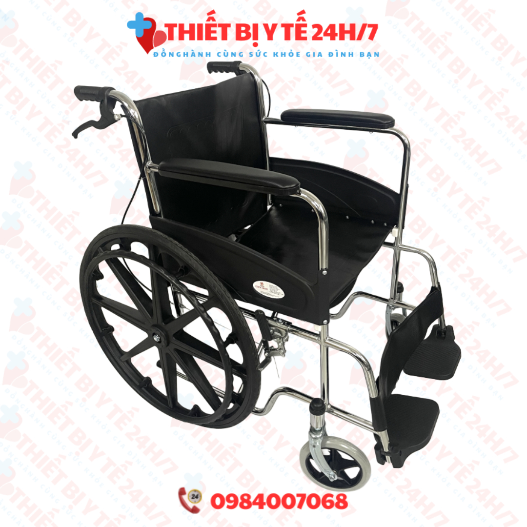 Xe Lăn Khung Thép Mạ Chrome Vành Đúc GBM-061B