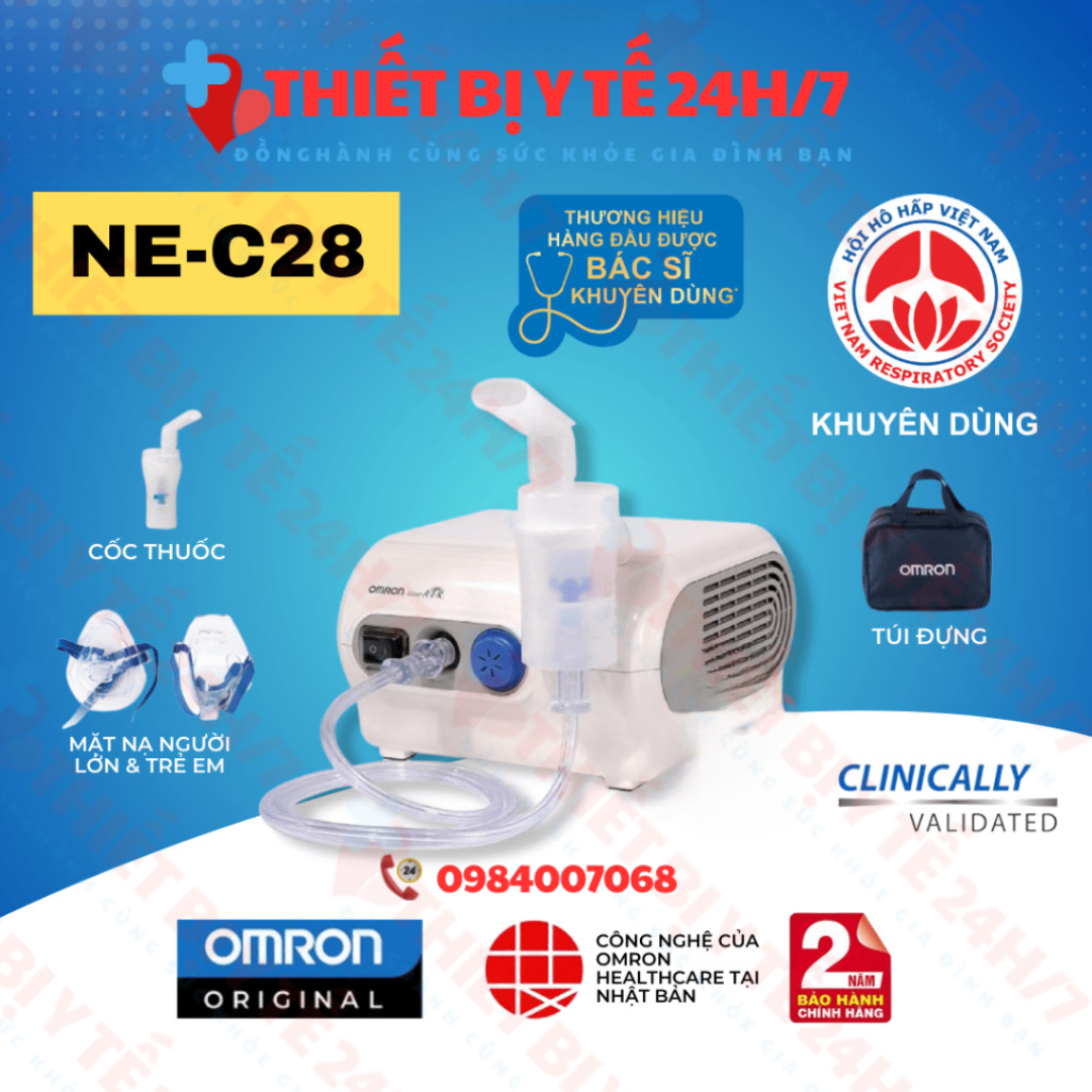 Máy xông khí dung Omron NE-C28 kiểm soát hen suyễn, viêm phế quản mãn tính