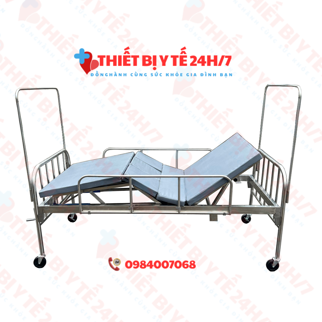 GIƯỜNG BỆNH NHÂN INOX 2 TAY QUAY NÂNG ĐẦU,NÂNG CHÂN