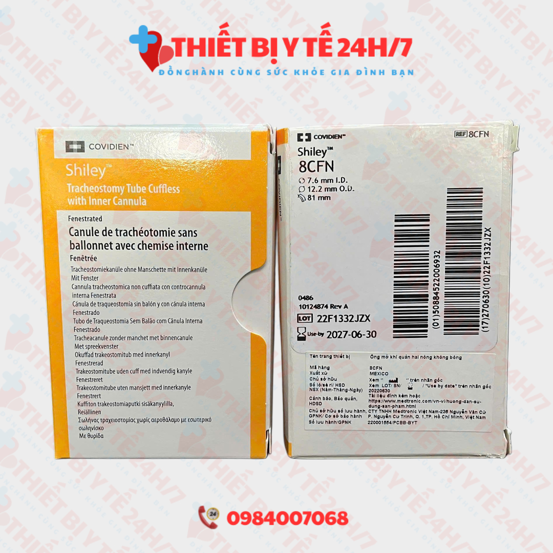 BỘ ĐẶT CANUYN MỞ KHÍ QUẢN  2 NÒNG,KHÔNG BÓNG CÓ CỬA SỔ CONVIDEN SHILEY 6CFN - 8CFN