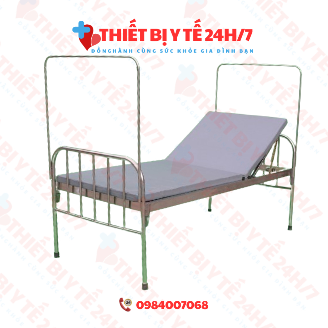 GIƯỜNG BỆNH NHÂN INOX CƠ BẢN NÂNG ĐẦU BẰNG BẢN LỀ