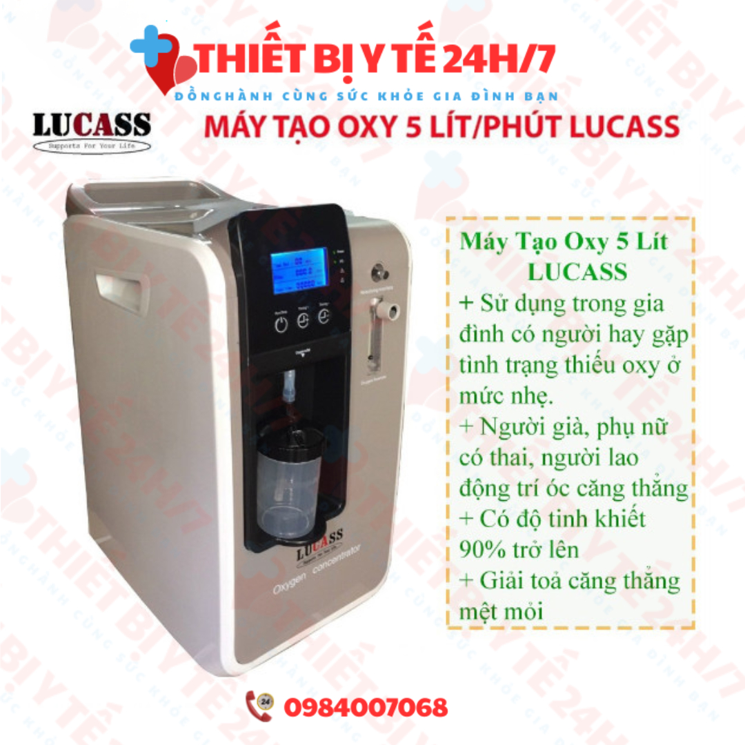 Máy tạo oxy 5 lít/phút Lucass SZ-5BW có chức năng xông