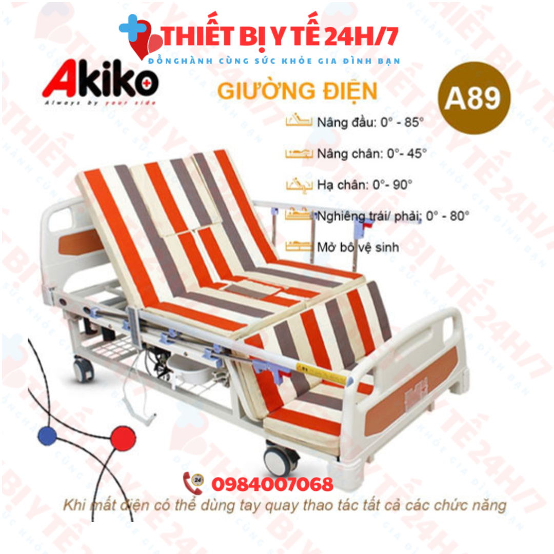 Giường điện y tế đa chức năng Akiko A89 có bô vệ sinh, bàn ăn, chậu gội đầu