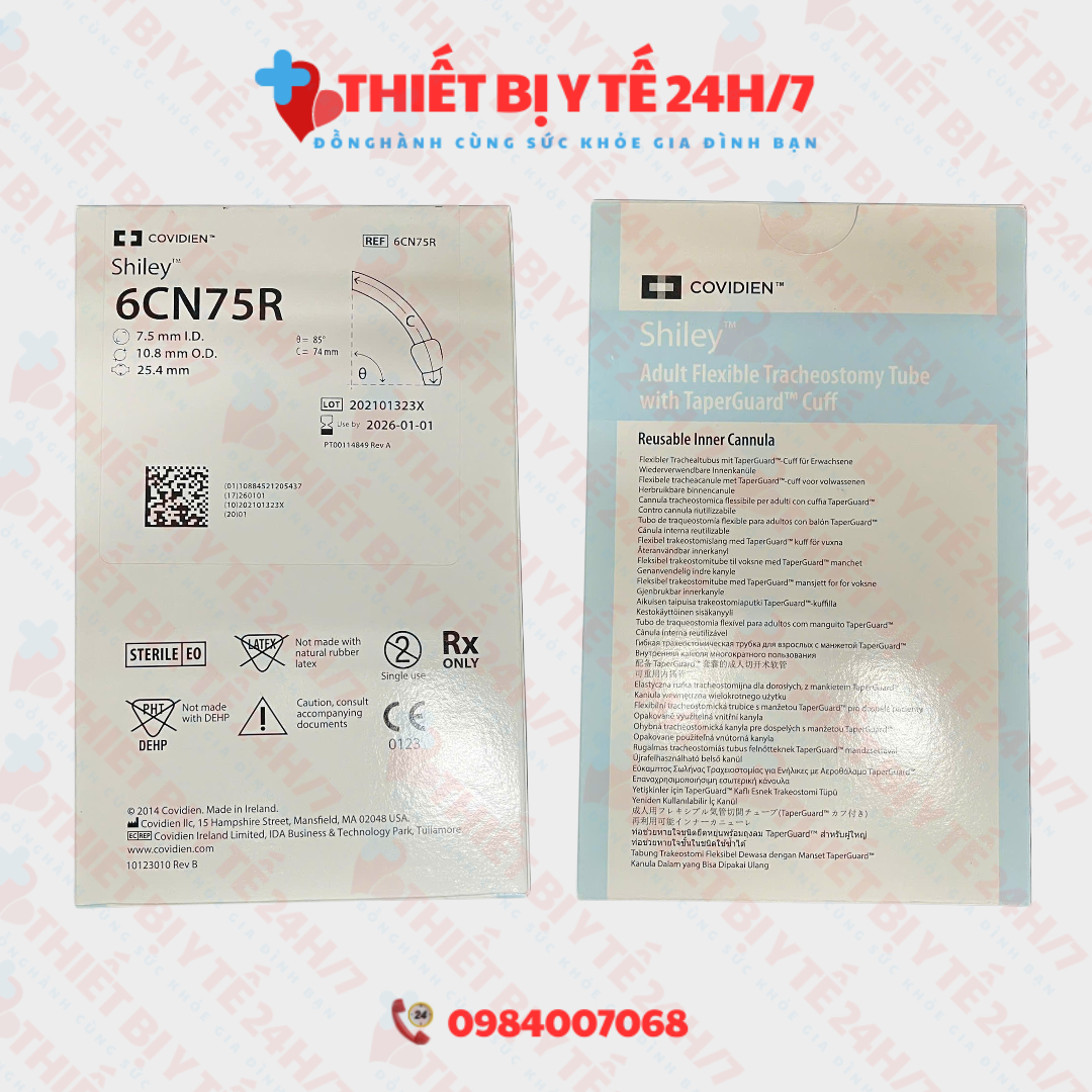 Ống Canuyn Mở Khí Quản Hai Nòng Shiley - 6CN75R (có bóng, không cửa sổ)