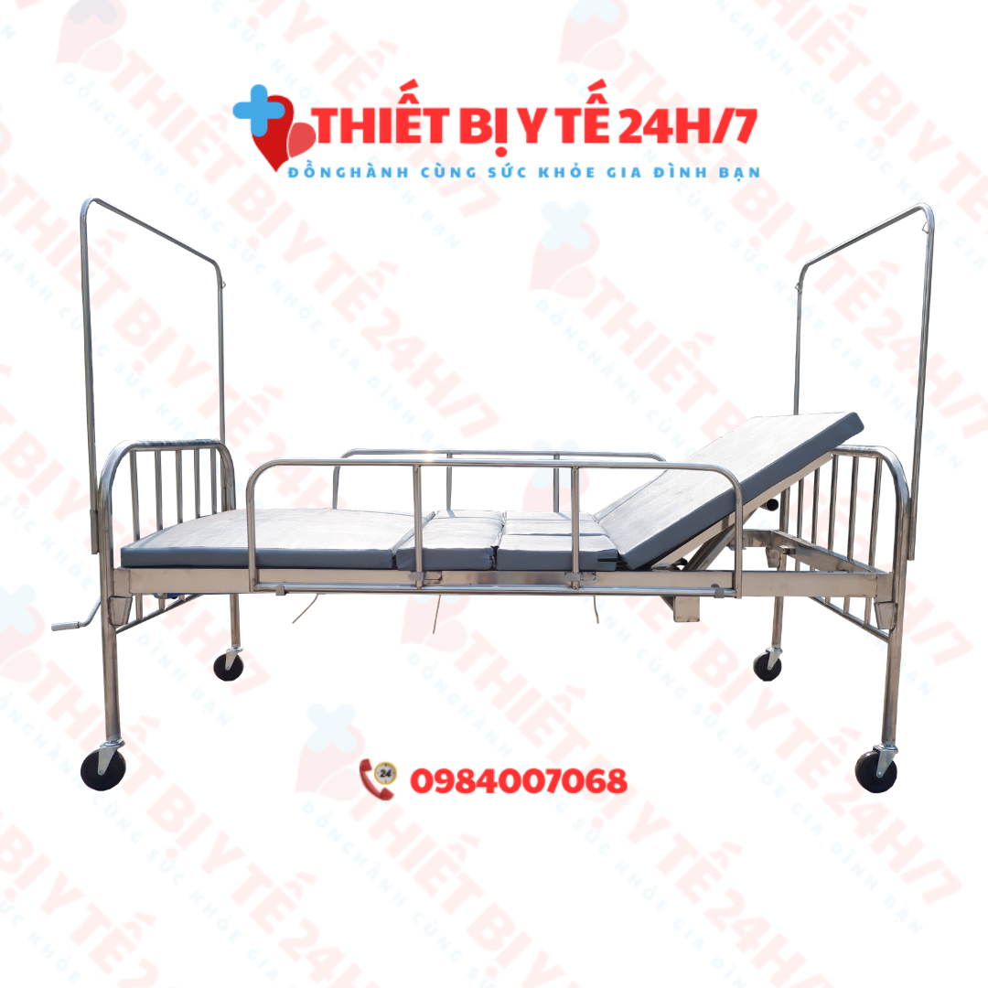 GIƯỜNG BỆNH NHÂN INOX 1 TAY QUAY NÂNG ĐẦU