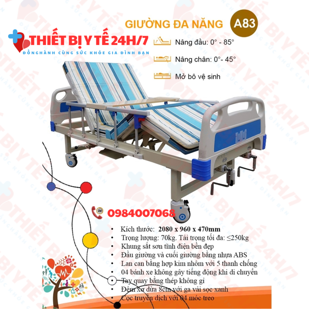 Giường bệnh nhân Akiko A83- giường y tế 3 tay quay