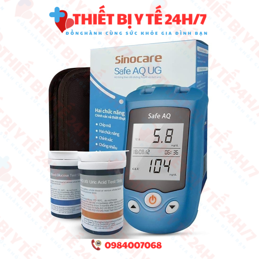 Máy Đo Đường, Đo Acid Uric (Đo Gout) Sinocare Safe AQ UG (Tặng 100 Que + 100 Kim)