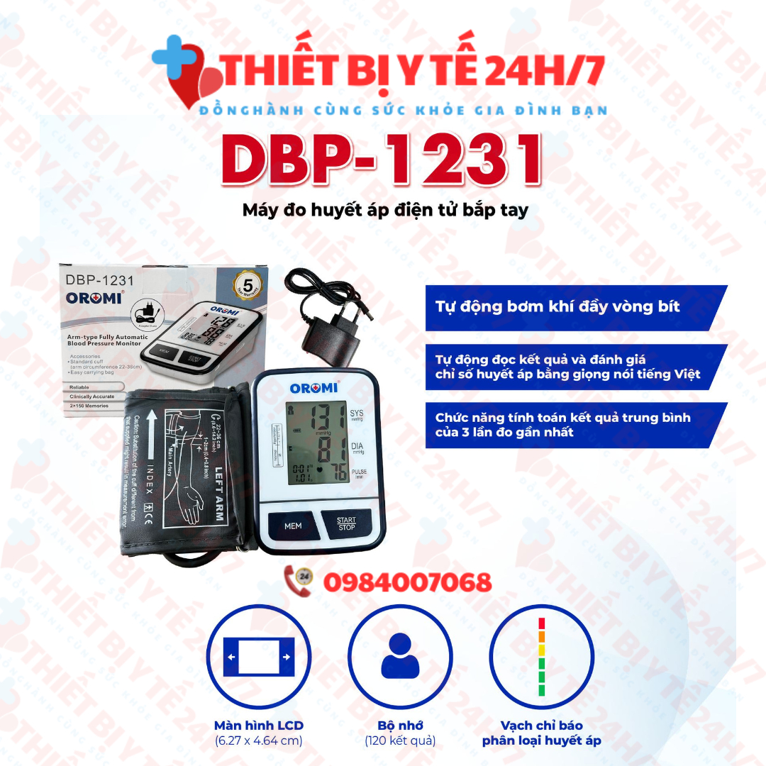 Máy Đo Huyết Áp Điện Tử OROMI - Trợ Lý Ảo Tiếng Việt DBP-1231