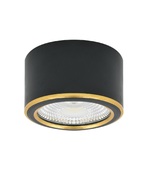 Đèn downlight nổi COB 7W, ánh sáng ấm, màu đen viền gold, size ￠90*H53mm