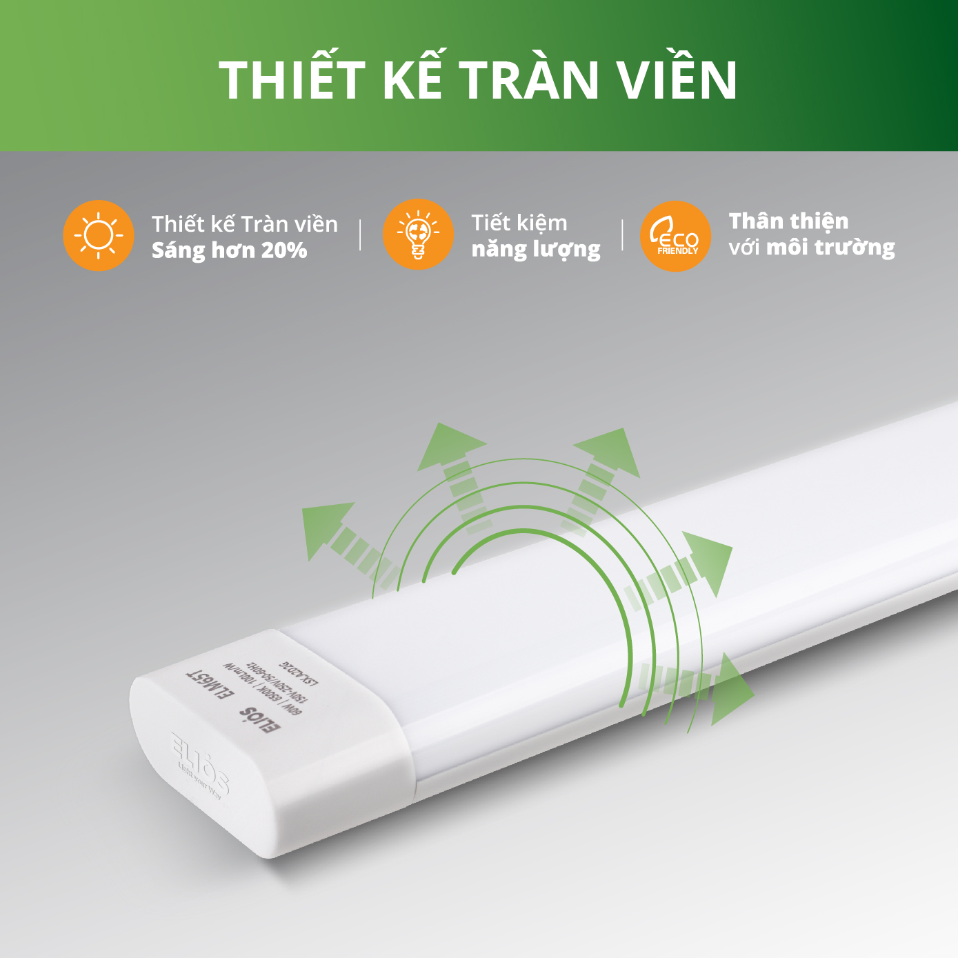 Bộ đèn led mica tràn viền 20W, 0.6m, ánh sáng trắng